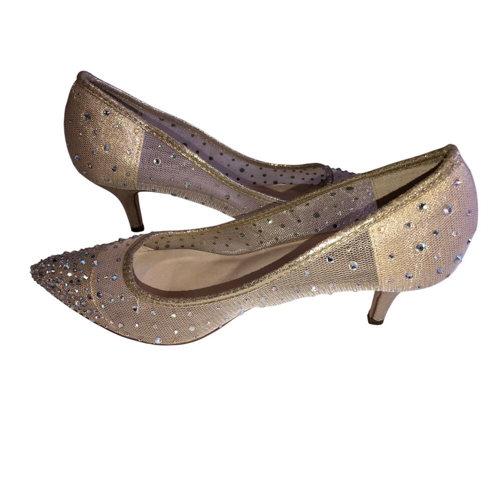 Kitten Heel Crystal Studded Pumps Size 8 Mesh Hurley Davids Bridal Nude Wedding - Picture 3 of 8